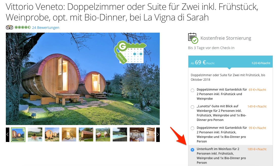 Übernachtung im Weinfass: 2 Tage inkl. Frühstück & Dinner nur 94.50€ Übernachtung im Weinfass: 2 Tage inkl. Frühstück & Dinner nur 94.50€