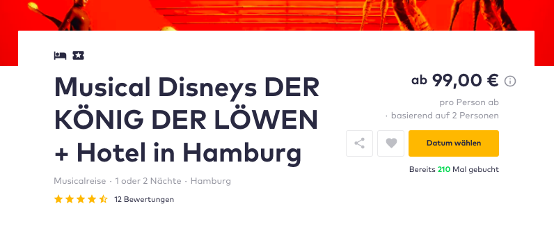 König der Löwen in Hamburg - Eintritt & Hotel für 99€