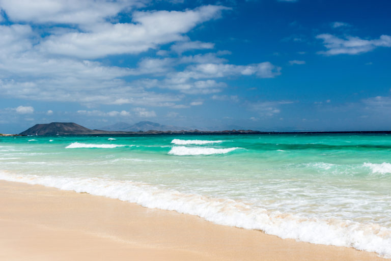 Corralejo Beach looking over to Isle De Lobos and Lanzarote